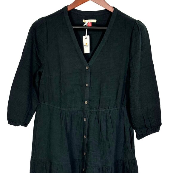Marine Layer Willow Doublecloth Midi Black Button-Down Midi Dress Small - Picture 2 of 7